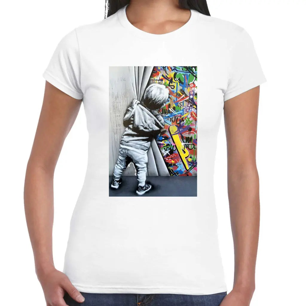 Pulling The Curtains Ladies Banksy T-Shirt - Tshirtpark.com