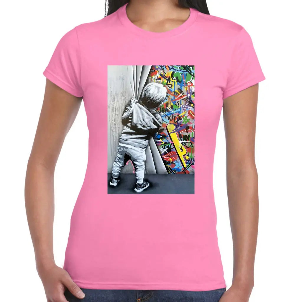 Pulling The Curtains Ladies Banksy T-Shirt - Tshirtpark.com