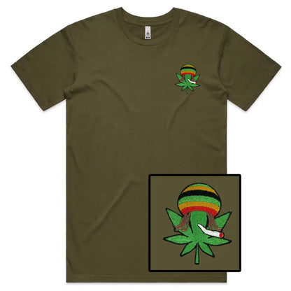 Rasta Leaf Embroidered T-Shirt - Tshirtpark.com