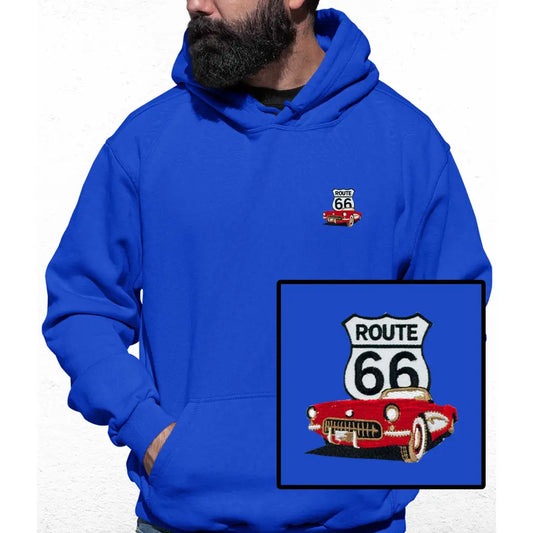 Route 66 Red Car Embroidered Colour Hoodie - Tshirtpark.com