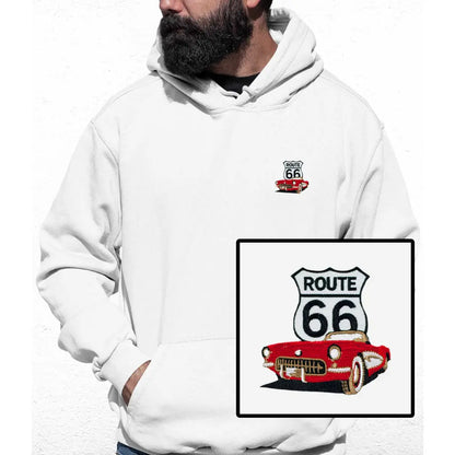 Route 66 Red Car Embroidered Colour Hoodie - Tshirtpark.com