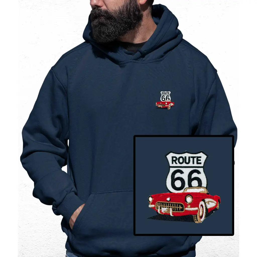 Route 66 Red Car Embroidered Colour Hoodie - Tshirtpark.com