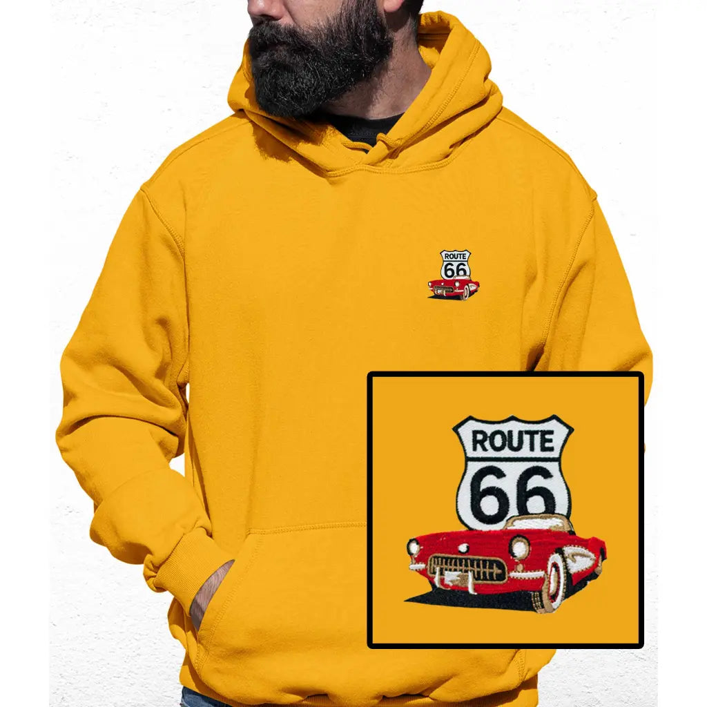 Route 66 Red Car Embroidered Colour Hoodie - Tshirtpark.com