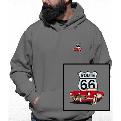 Route 66 Red Car Embroidered Colour Hoodie - Tshirtpark.com