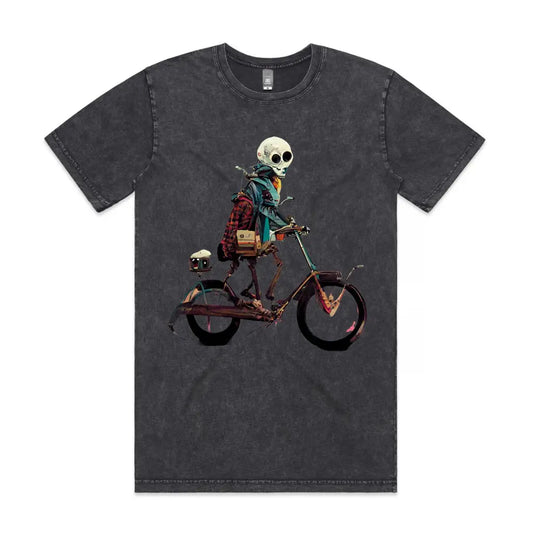 Skeleton Cyclist Stone Wash T-Shirt - Tshirtpark.com