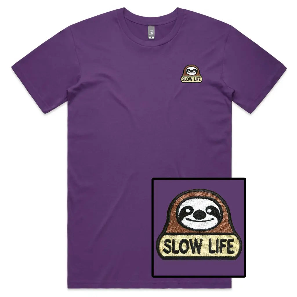 Slow Life Sloth Embroidered T-Shirt - Tshirtpark.com