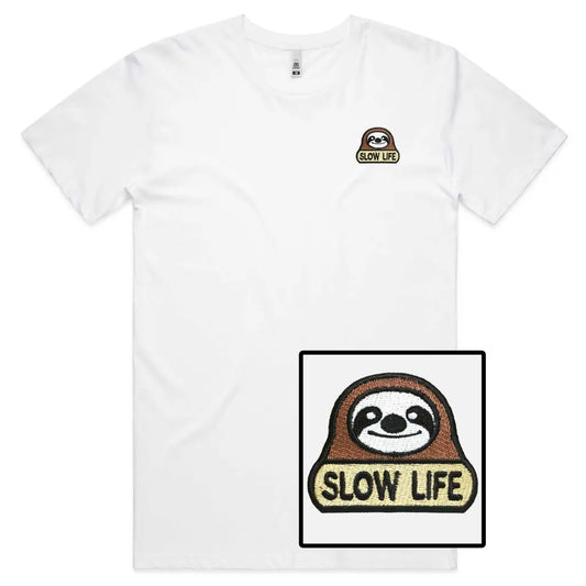 Slow Life Sloth Embroidered T-Shirt - Tshirtpark.com