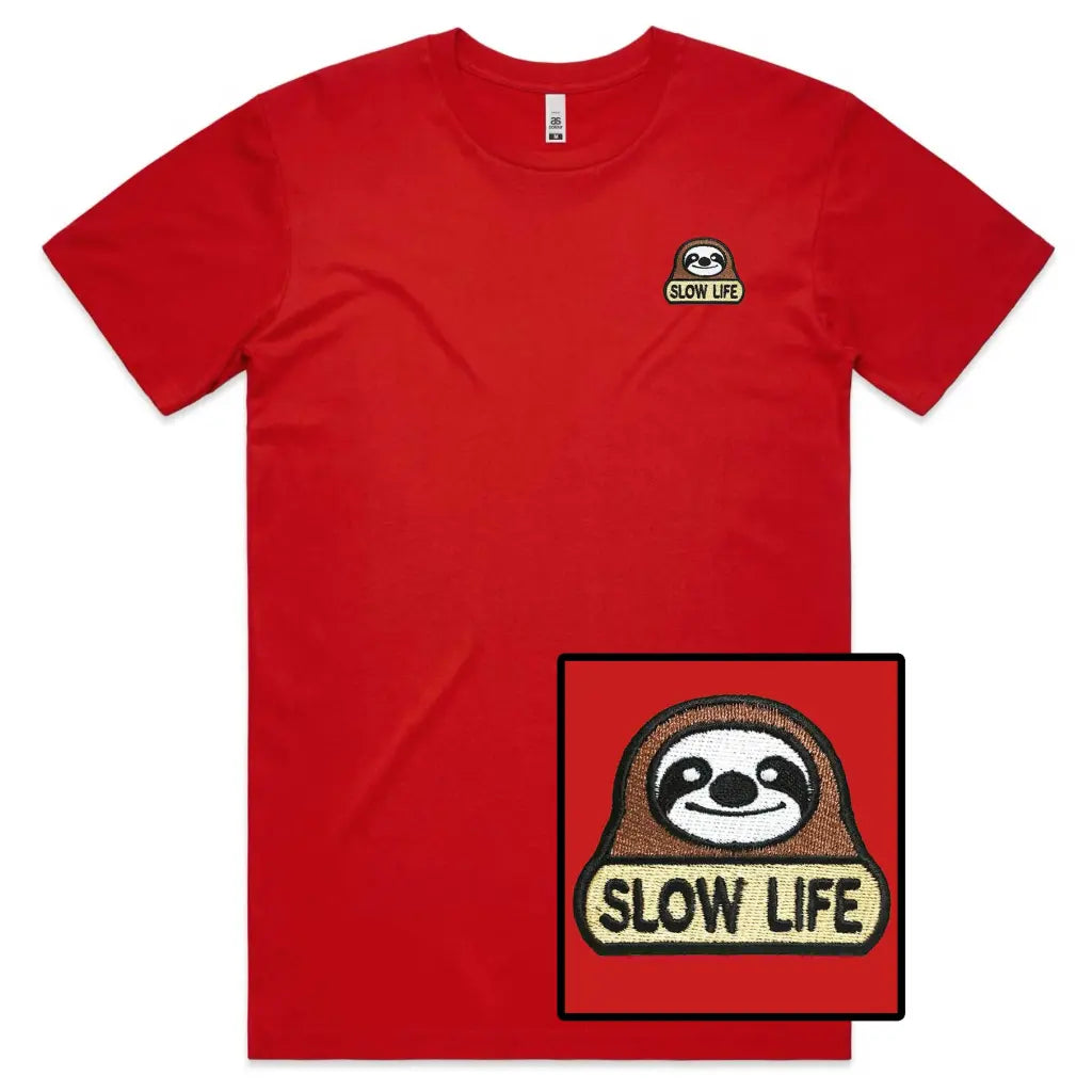 Slow Life Sloth Embroidered T-Shirt - Tshirtpark.com