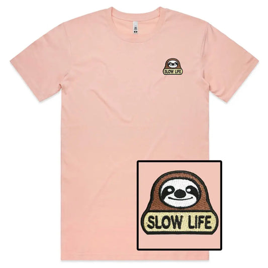 Slow Life Sloth Embroidered T-Shirt - Tshirtpark.com