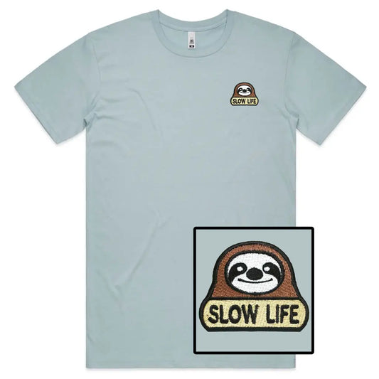 Slow Life Sloth Embroidered T-Shirt - Tshirtpark.com