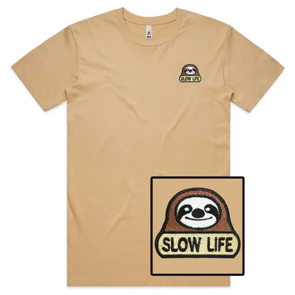 Slow Life Sloth Embroidered T-Shirt - Tshirtpark.com