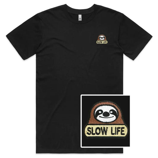 Slow Life Sloth Embroidered T-Shirt - Tshirtpark.com