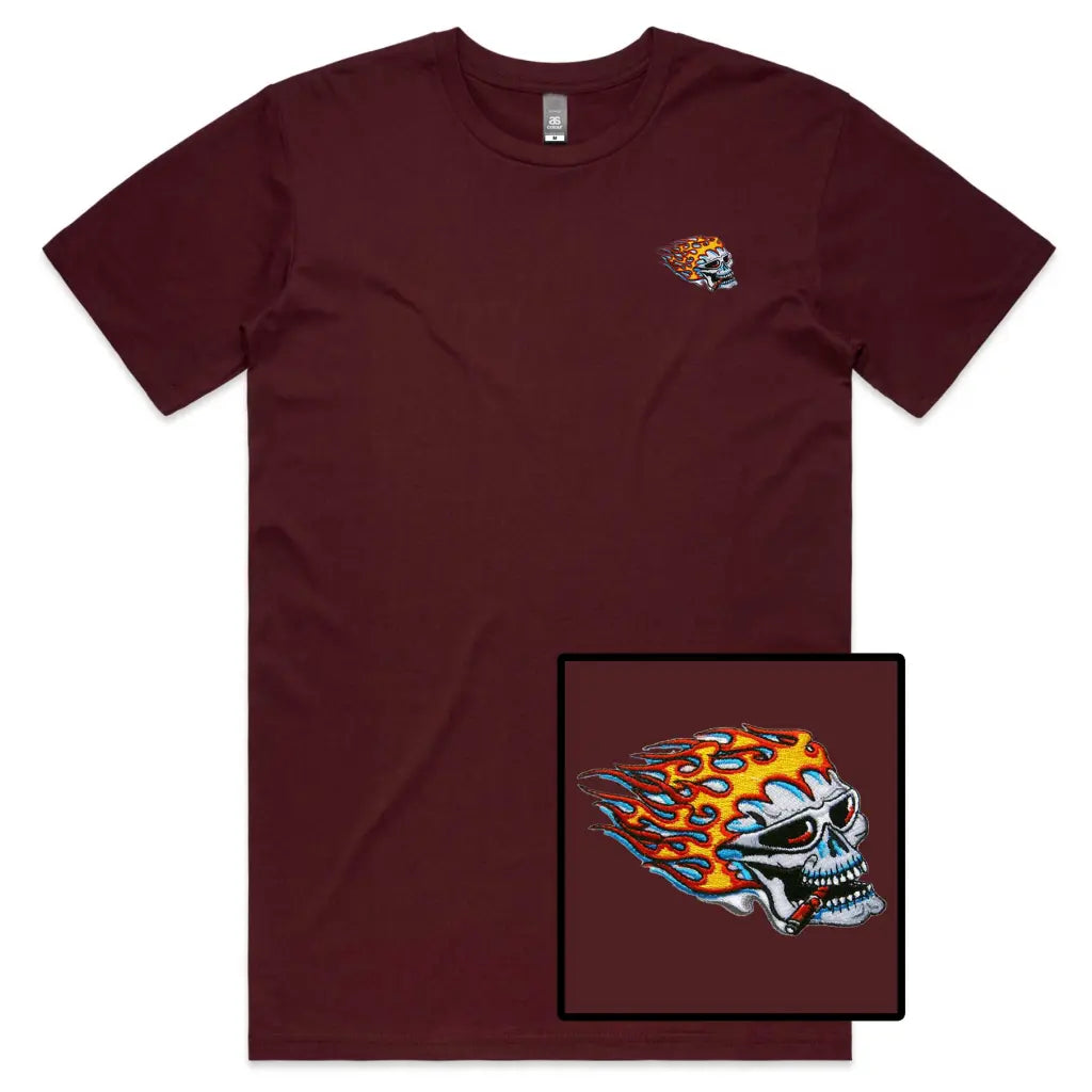 Smoking Skull Embroidered T-Shirt - Tshirtpark.com