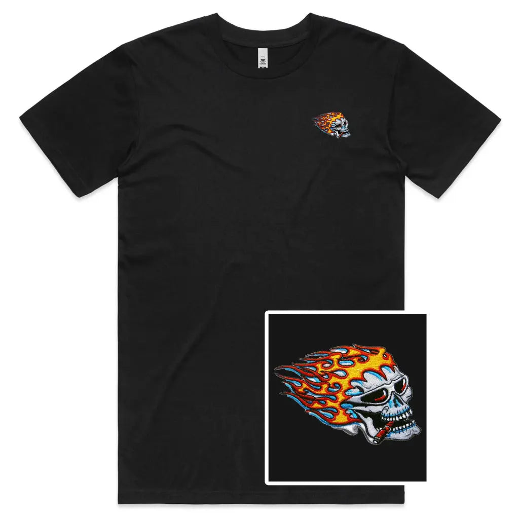 Smoking Skull Embroidered T-Shirt - Tshirtpark.com