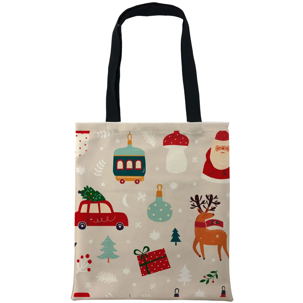 Snowy Deer Santa Bell Beige Bags - Tshirtpark.com