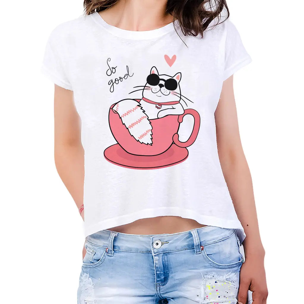 So Cool Cup Cat Womens Crop Tee - Tshirtpark.com