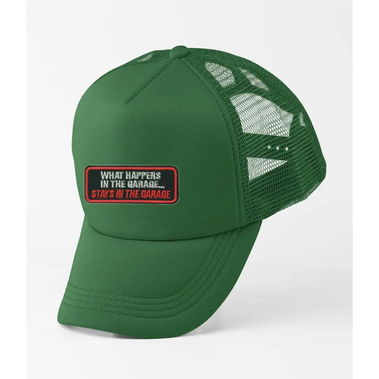 Stays In The Garage Slogan Trucker Cap - Tshirtpark.com