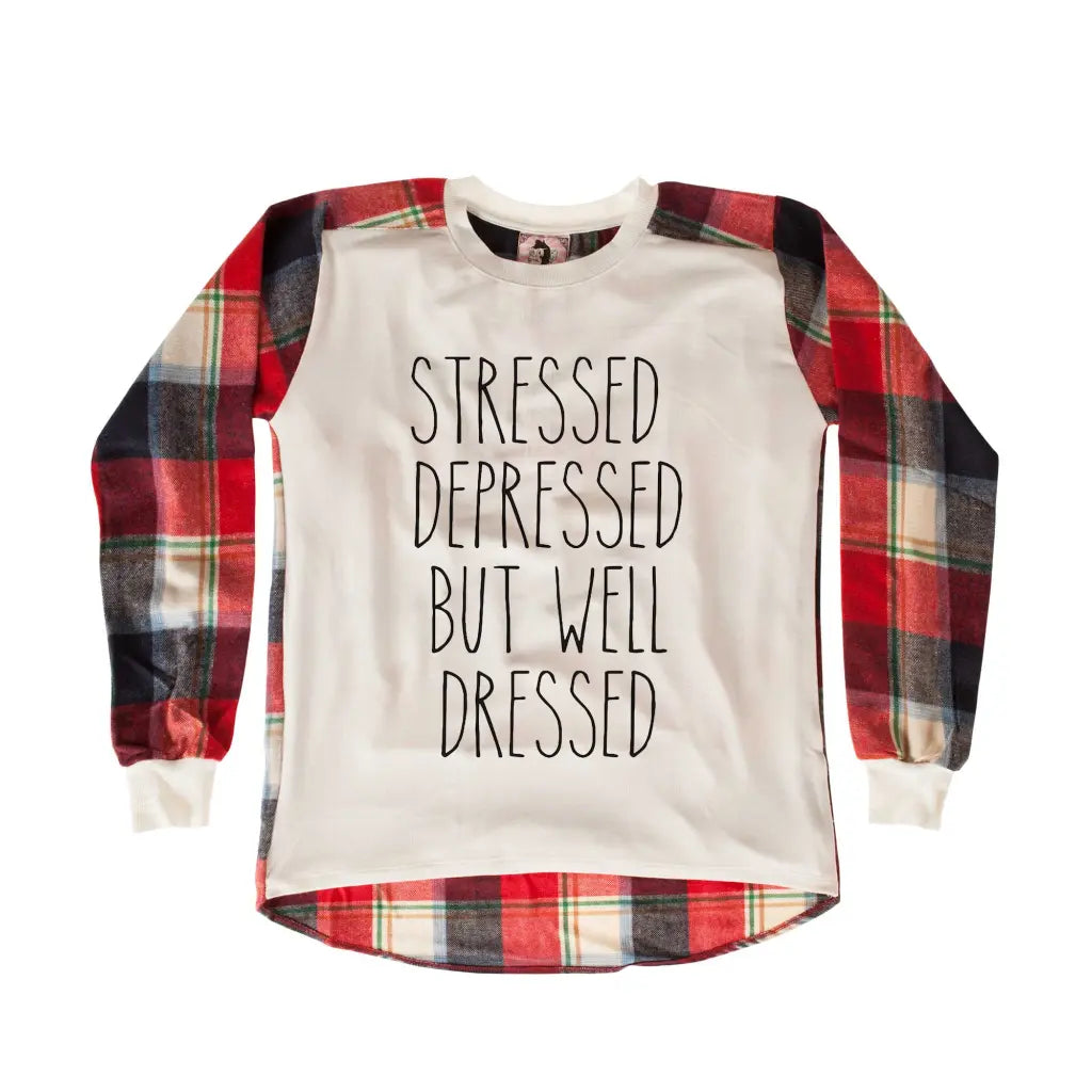 Stressed Depressed But Well Dressed Chequered SweatShirt