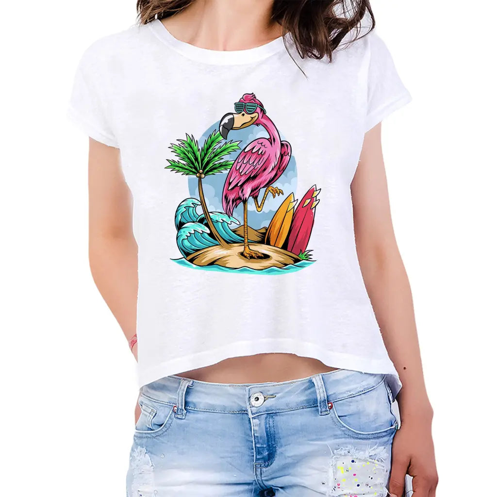 Surfer Flamingo Womens Crop Tee - Tshirtpark.com