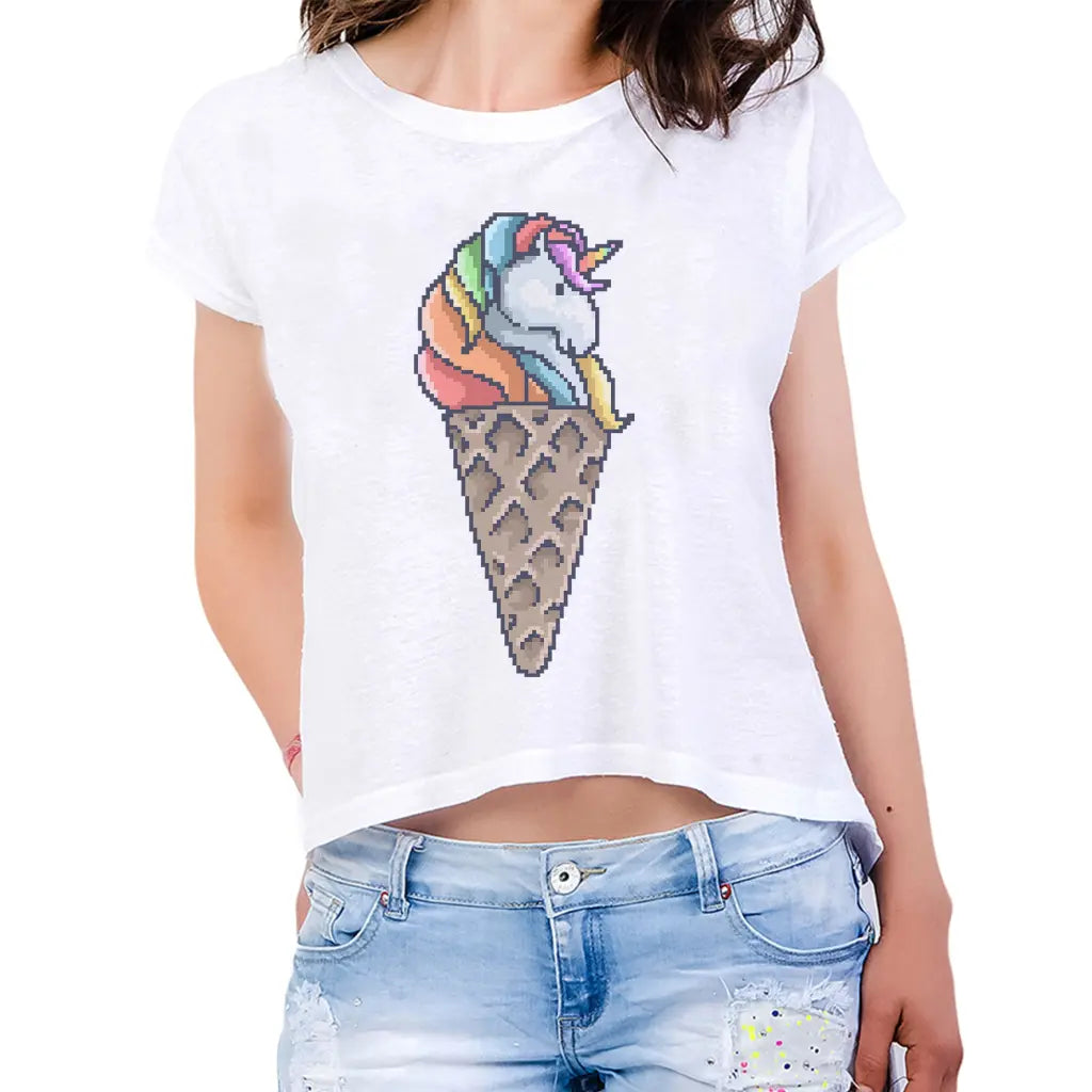 Unicorn Cone Womens Crop Tee - Tshirtpark.com