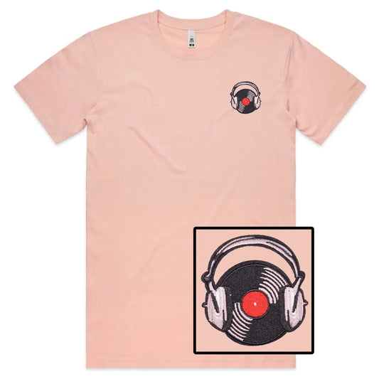 Vinyl Headphones Embroidered T-Shirt - Tshirtpark.com