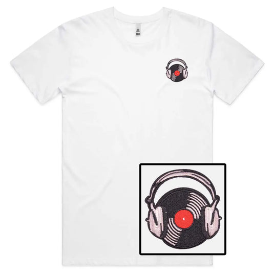 Vinyl Headphones Embroidered T-Shirt - Tshirtpark.com