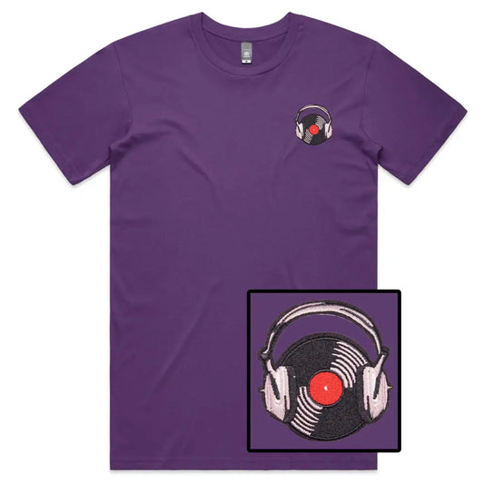 Vinyl Headphones Embroidered T-Shirt - Tshirtpark.com