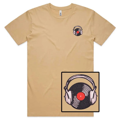 Vinyl Headphones Embroidered T-Shirt - Tshirtpark.com