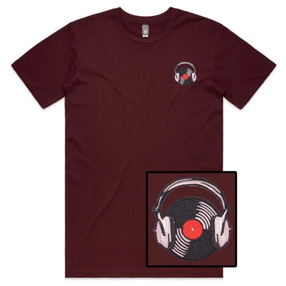 Vinyl Headphones Embroidered T-Shirt - Tshirtpark.com