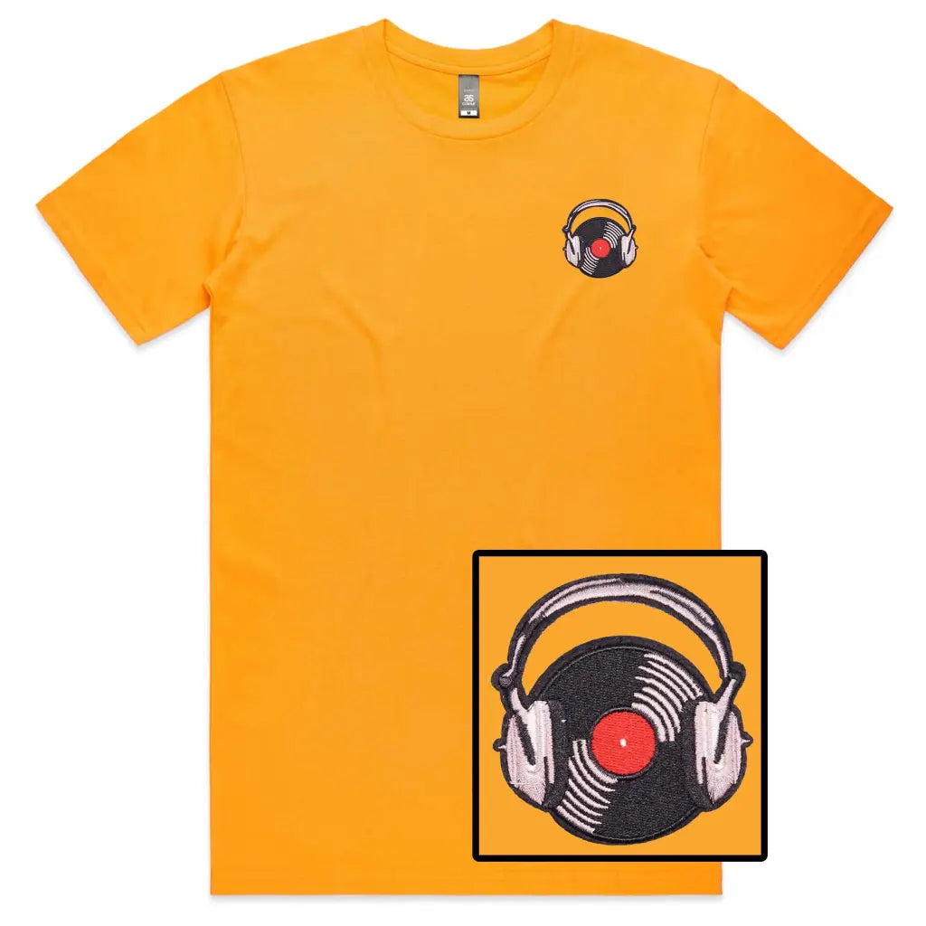 Vinyl Headphones Embroidered T-Shirt - Tshirtpark.com