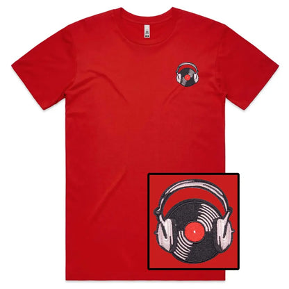 Vinyl Headphones Embroidered T-Shirt - Tshirtpark.com
