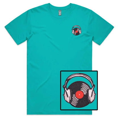 Vinyl Headphones Embroidered T-Shirt - Tshirtpark.com