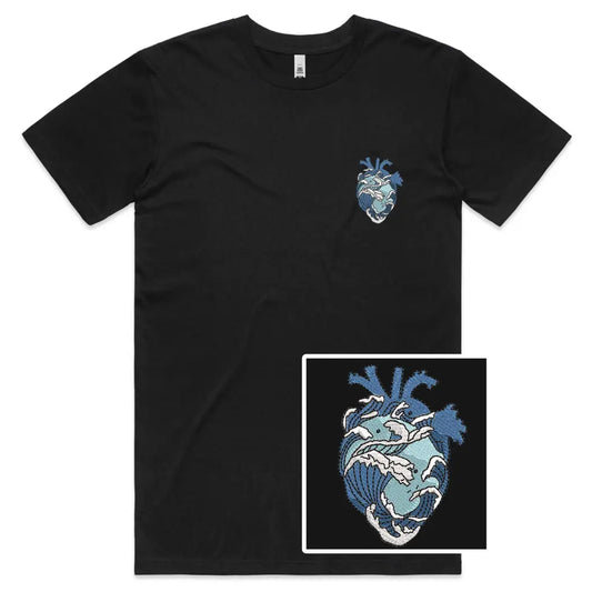 Wave Heart Embroidered T-Shirt - Tshirtpark.com