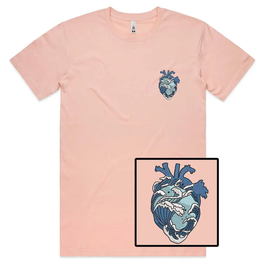 Wave Heart Embroidered T-Shirt - Tshirtpark.com