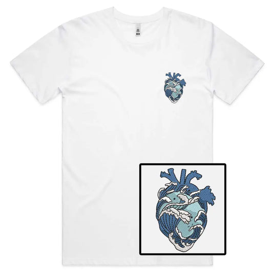 Wave Heart Embroidered T-Shirt - Tshirtpark.com