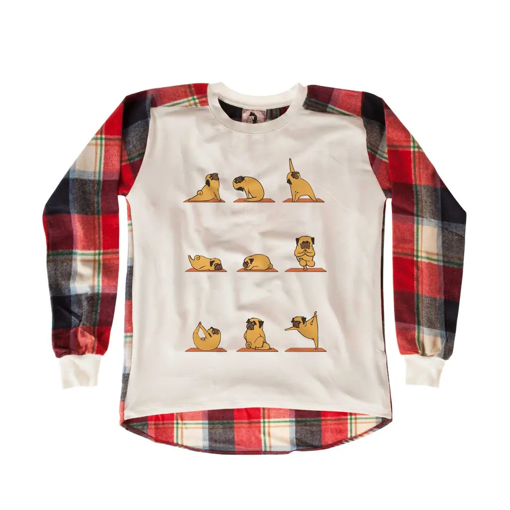 Yoga Pugs Chequered SweatShirt - Tshirtpark.com