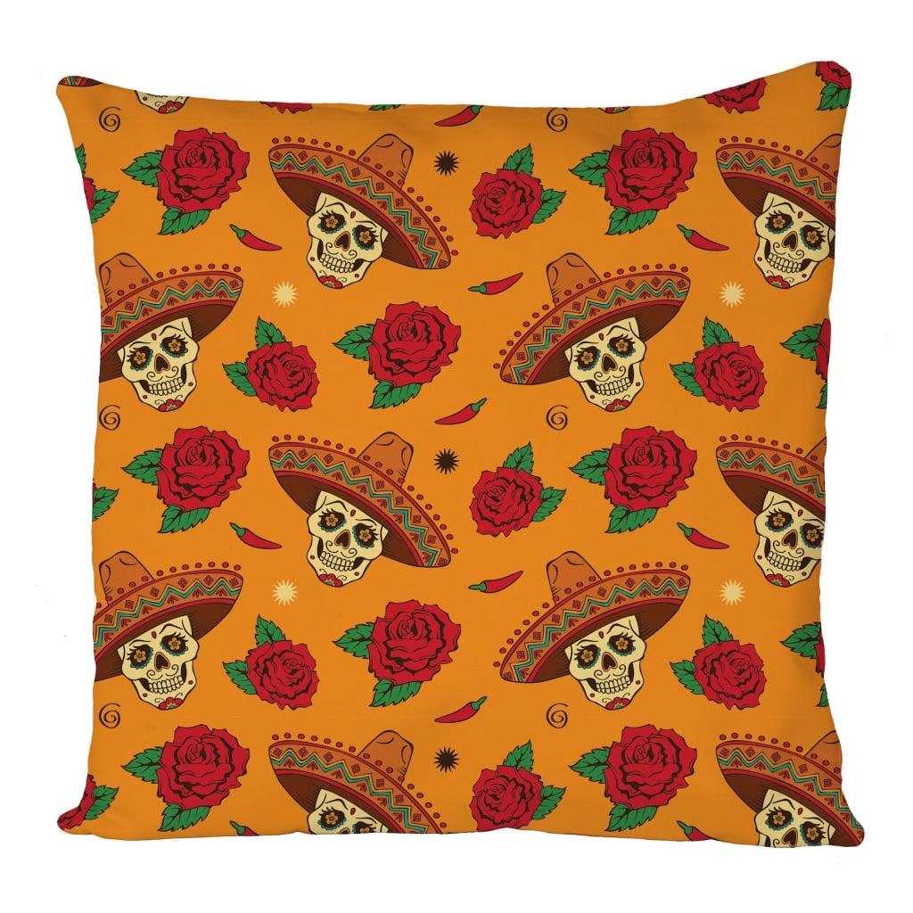 Mexican Skull Rose Cushion Cover