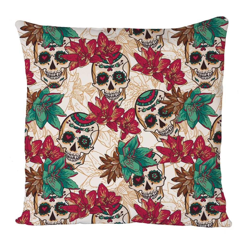 Sugar Skull Flower Cushion Cover